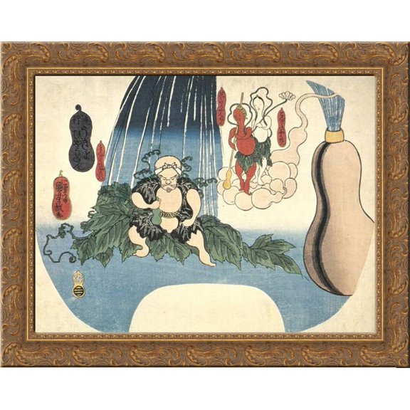 Animated Gourd 24x20 Gold Ornate Wood Framed Canvas Art by Utagawa Kuniyoshi
