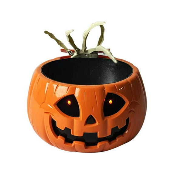 Animated Halloween Bowl Halloween Pumpkin Candy Bowl Dish with Moving Skeleton Hand for Halloween Party Decoration