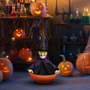 Halloween Candy Bowl, Halloween Animated Skeleton Candy Dish With Motion Activated, Screaming Skull Candy Holder Halloween Decor With Light Up Eyes And Creepy Sound For Trick Or Treat