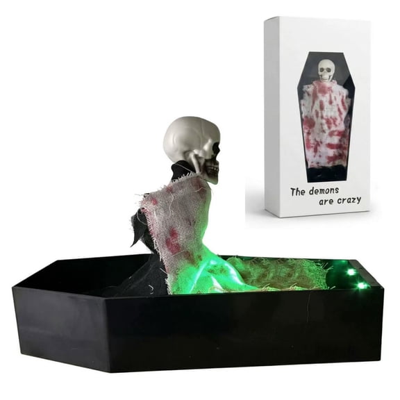 Animated Halloween Decorations,Outdoor Halloween Decorations,Voice Activated Animated Skeleton In Coffin With Green Light 12IN(Black)