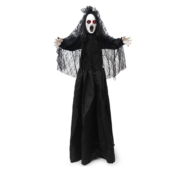 Outdoor Animated Halloween Ghost Bride with LED Eyes,Terrifying Sound,65" Animatronic Standing Women Ghost Outdoor Decoration,Shaking Body,Sound & Motion Activated Zombie for Home,Patio,Haunted House