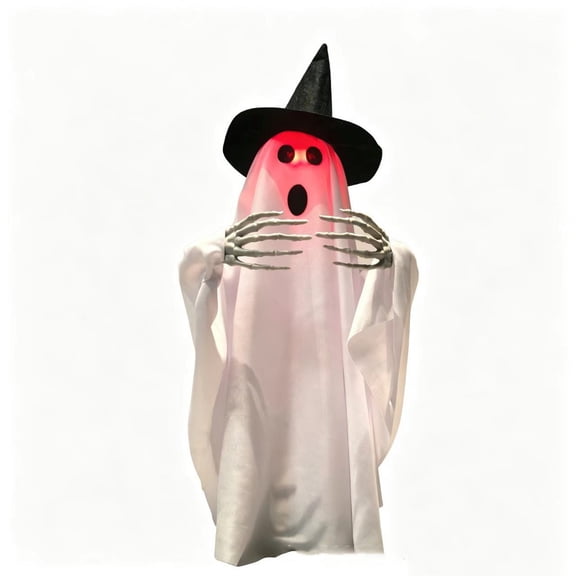 Animated Halloween Ghost Decoration, Voice Activated Walking Spinning Ghost with LED Lights, Musical Halloween Prop for Haunted House, Party, Yard, Home Decor
