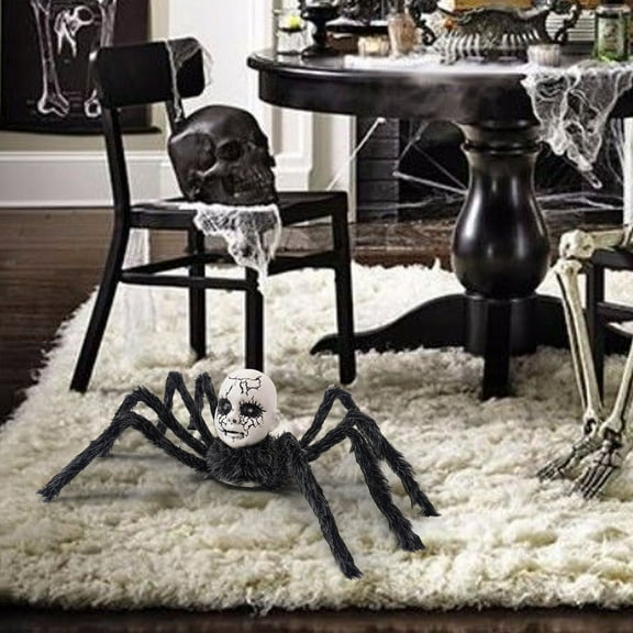 Animated Halloween Spider Toy with Glowing Doll Face, Voice-Activated Scary Crawling Prop for Haunted House Party Decor (Style B)