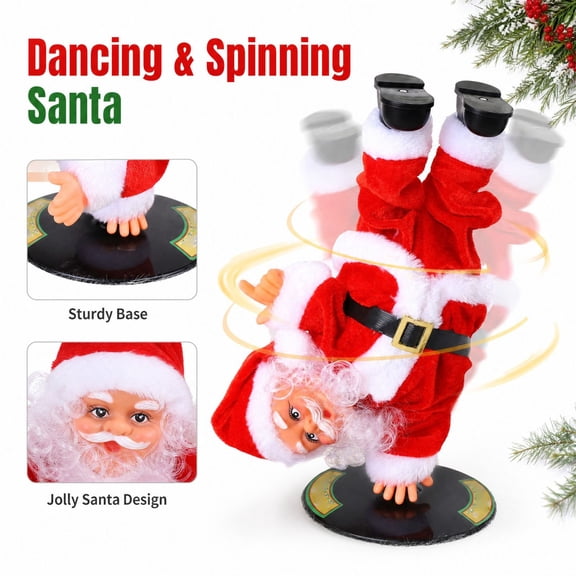 Animated Handstand Dancing Santa Claus Plush Toy Wiggling Santa with Music Spinning Rotating Motion for Kids Holiday Party Decor,A