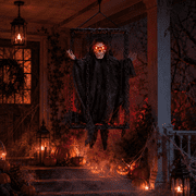 Animated Hanging Ghost Cage, Motion Sensor Prisoner Figure with Glowing Face and Voice for Halloween Porch Tree Black 15.75x9.06in