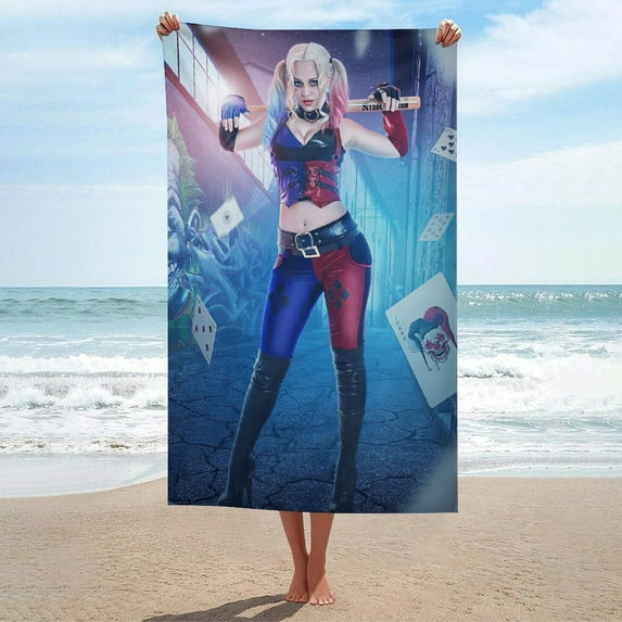 Animated Harley Quinn Beach Towel Microfiber Soft Absorbent Quick-Dry Bath Towel 130x80cm for Bathroom Shower Guests Pool Swimming Camp Holiday Gym for Kid Adult