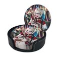 thumbnail image 1 of Animated Harley Quinn Round Coaster Set Of 6 Tabletop Protection Mats Leather Drink Cup Coasters Kitchen Coffee Decor, 1 of 8