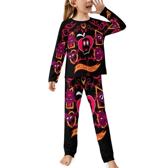 Animated Hazbin Hotel Children's Pajama Suit Loungewear Long Sleeve T Shirt Top And Pants Pajama Set Outfits 2 Piece Sleepwear for Boys Girls