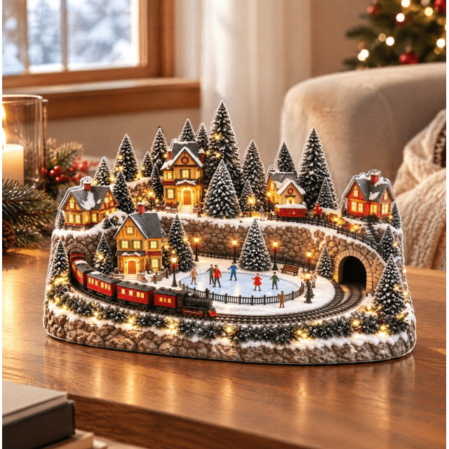 Animated Holiday Train & Ice Rink Scene, Animated Winter Village ...