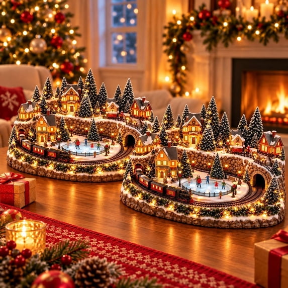 Santa Train Animation Animated Holiday Train and Ice Rink Scene Christmas Home Decor (2pc ...