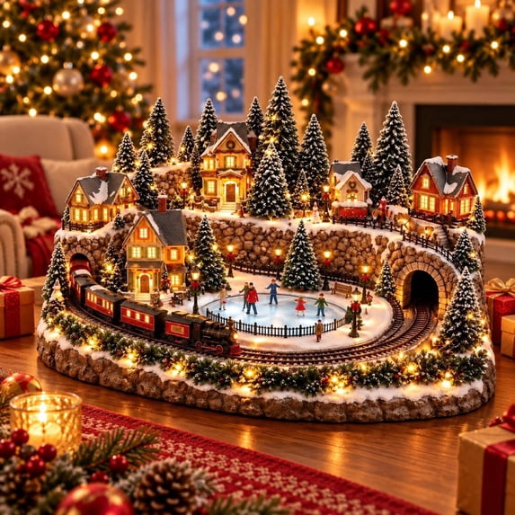 Animated Holiday Train and Ice Rink Scene Christmas Home Decor Animated ...