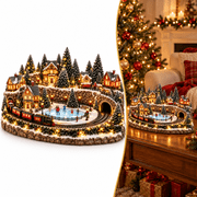 Animated Holiday Train & Ice Rink Scene, Christmas Village Display with Moving Train, Skating Rink, Illuminated Houses and Snowy Pine Trees, Festive Winter Tabletop Centerpiece