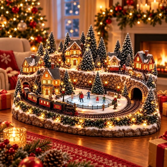 Santa Train Animation Animated Holiday Train and Ice Rink Scene Christmas Home Decor,Animated ...