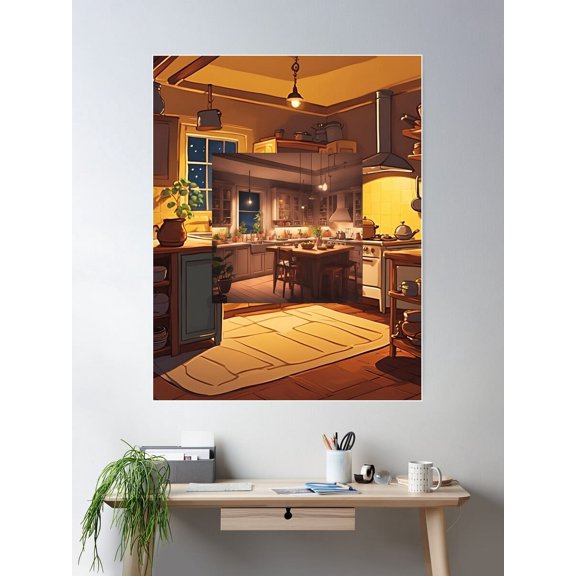 Animated Kitchen Night Poster Wall Art, Modern Wall Decor For Living Room Bedroom, 8x12 UNFRAMED