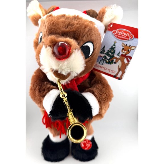 Animated Musical Rudolph Plush Plays Saxophone