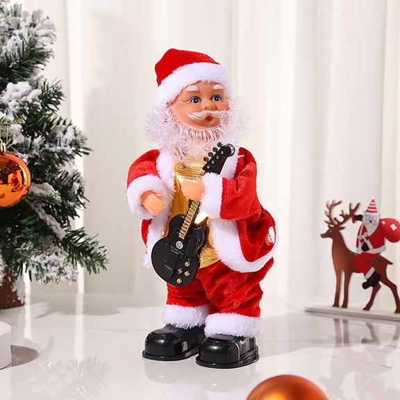 Animated Musical Santa Claus Toy Twerking and Playing Guitar Electric Christmas Figurine Doll for Holiday Desk and Party Decor