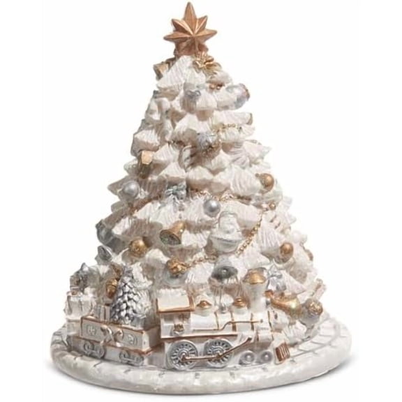 Animated Musical White Christmas Tree with Train, 5.75-inch Height, Holiday Season Decoration