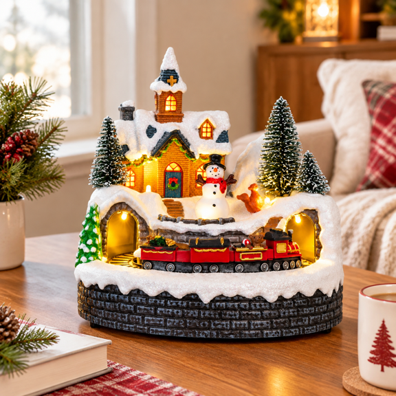 Animated Musicalmas Villfigurines Collectibles Statues Church Building And Snowman With Rotating Led Lights &b Home Decor Gifts F