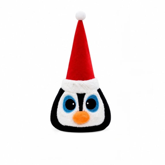 Animated Penguin Santa Hat with Music and Light Up Features, 1 Piece, Red Black and White Plush, for Student, Interactive Holiday Toys