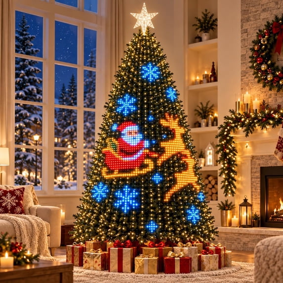 Animated Pixel Christmas Tree Lights with Star Topper & Remote | Pre ...