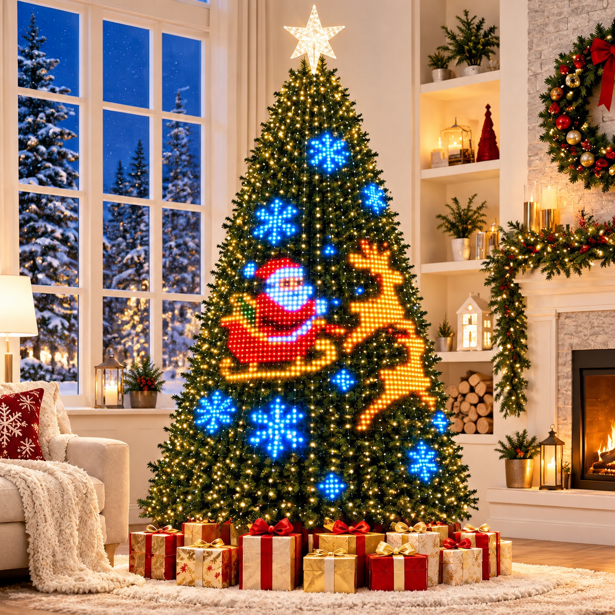 Animated Pixel Christmas Tree Lights With Star Topper Remote Control ...