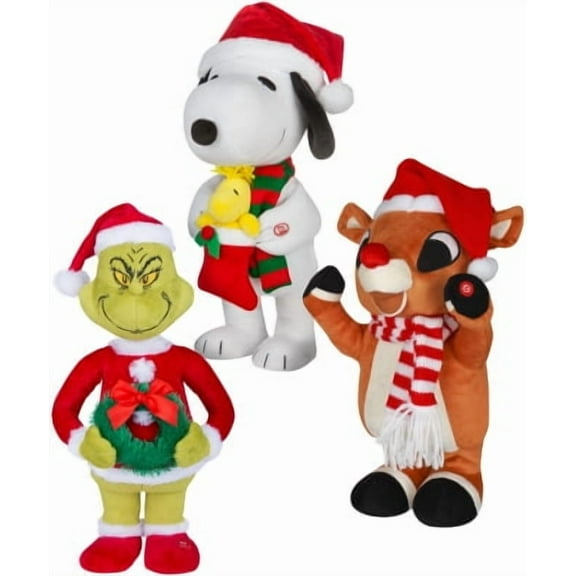 Animated Plush Christmas Characters Figure - Grinch, Snoopy, Rudolph & Minion Kevin