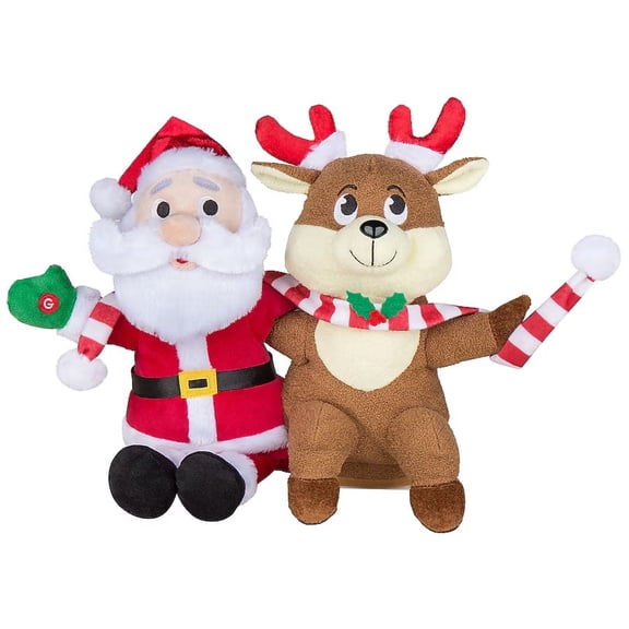 Animated Plush Santa and Reindeer, 14 in