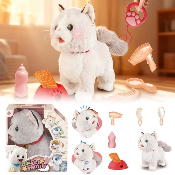 Animated Robot Cat Plush Toy with Singing & Purring, Moving Tongue & Wagging Tail, Interactive Electric Pet for Play, Realistic Kitten Toy, Birthday Gift for Adults