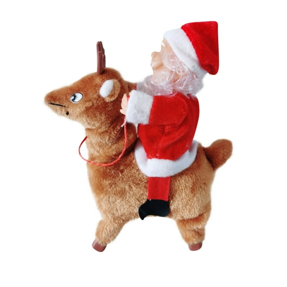 Animated Santa Claus Riding Deer Toy With Music And Movement For Holiday Decoration Plastic And Fabric Material Battery Powered For Home Or Office Festive Display Christmas Decoration