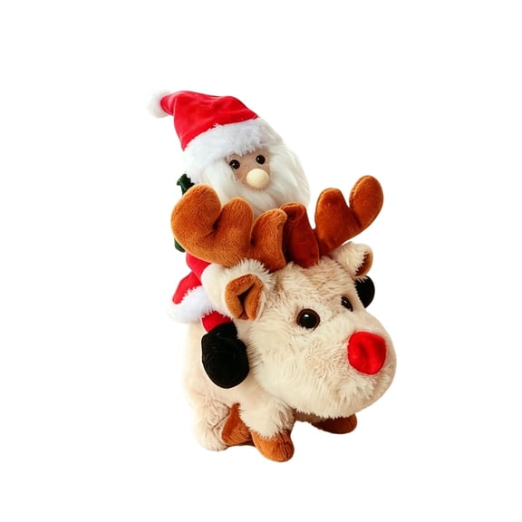 Animated Santa Riding Reindeer Plush Toy Singing Dancing Electric Stuffed Doll for Christmas Decoration(White-20cm)