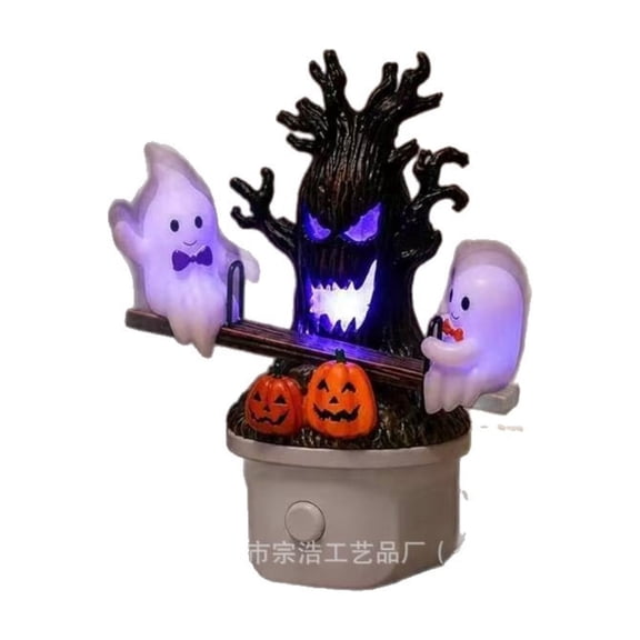 Animated Seesaw Ghost LED Night Light  Plug-in Spooky Halloween Table Lamp for Bedroom, Haunted House & Party  Eerie Motion Sensor Decor with US Plug  Unique Gift for Halloween Lovers