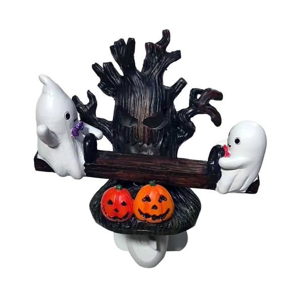 Animated Seesaw Ghost Night Light, 5.71x4.73x3.94 Inch Plug-in LED Lamp, Manual Switch Plastic Moving Figure Light for Family Present Exchange, 1Pc