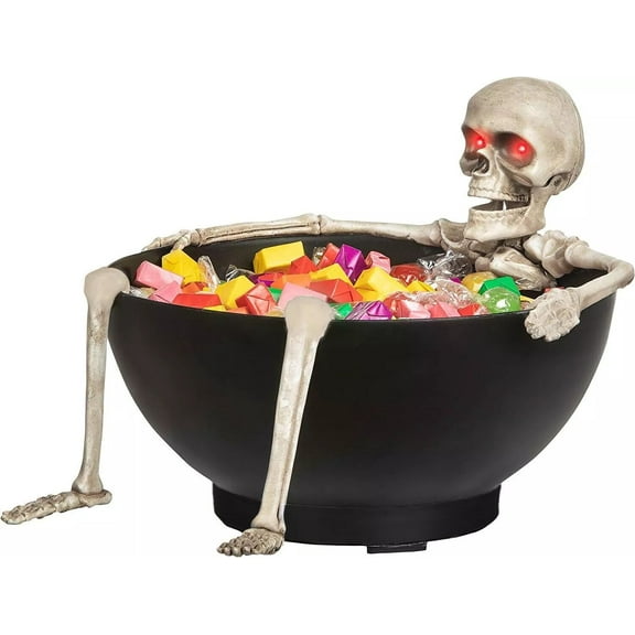 Spooky Village Animated Skeleton Candy Bowl Halloween Motion-Activated