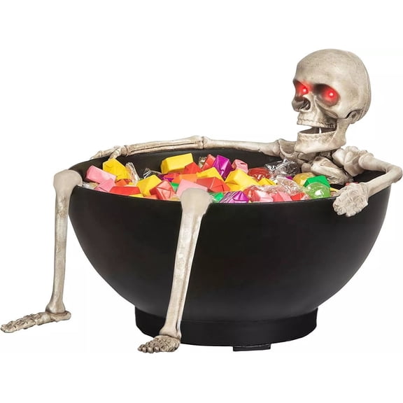 Spooky Village Animated Skeleton Candy Bowl Halloween Motion-Activated