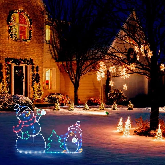 Animated Snowball Light String Frame with Santa Sign - Outdoor Christmas Decor for Garden, Party, and Holiday Snow Glowing Display