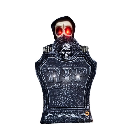 Animated Tombstone Decor Light, Gravestone with Skeleton Pumpkin, Halloween Yard Porch Props, Talking Headstone with Sound & Lights, Spooky Cemetery Scene, A