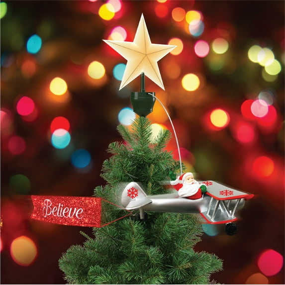 Mr. Christmas 49356 Christmas Tree Topper, Animated Santa's Bi-Plane - Quantity 1