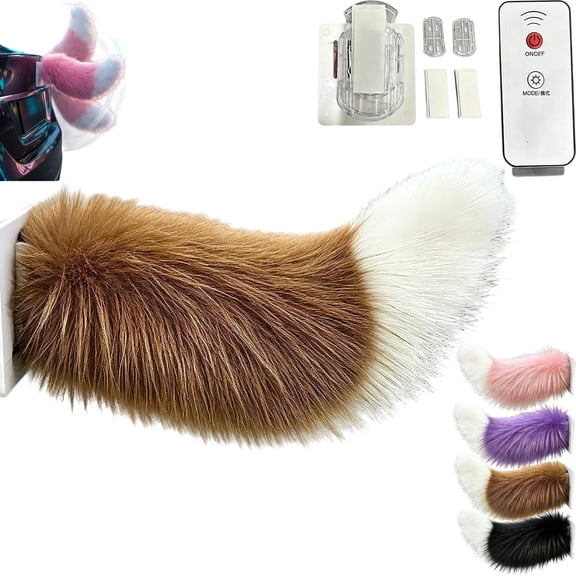 Animated Wagging Tail Device, Remote Control Electric Car Tail, Wagging Tail for Car, Fluffy Car Tail, Voice-Activated Plush Cute Fox Rear Ornament, Electric Rechargeable Dog Waving Decoration