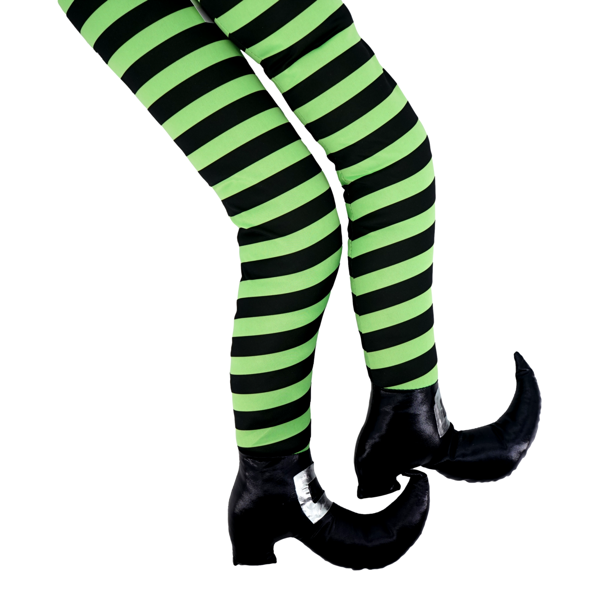Animated Witch Legs Halloween Decor (2 Legs, Green and Black Stripes