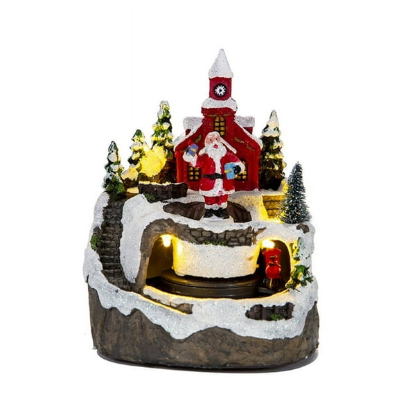 Animated Xmas House Resin Christmas Village House Figurine Building with Moving Train LED Musical Home Table Decoration
