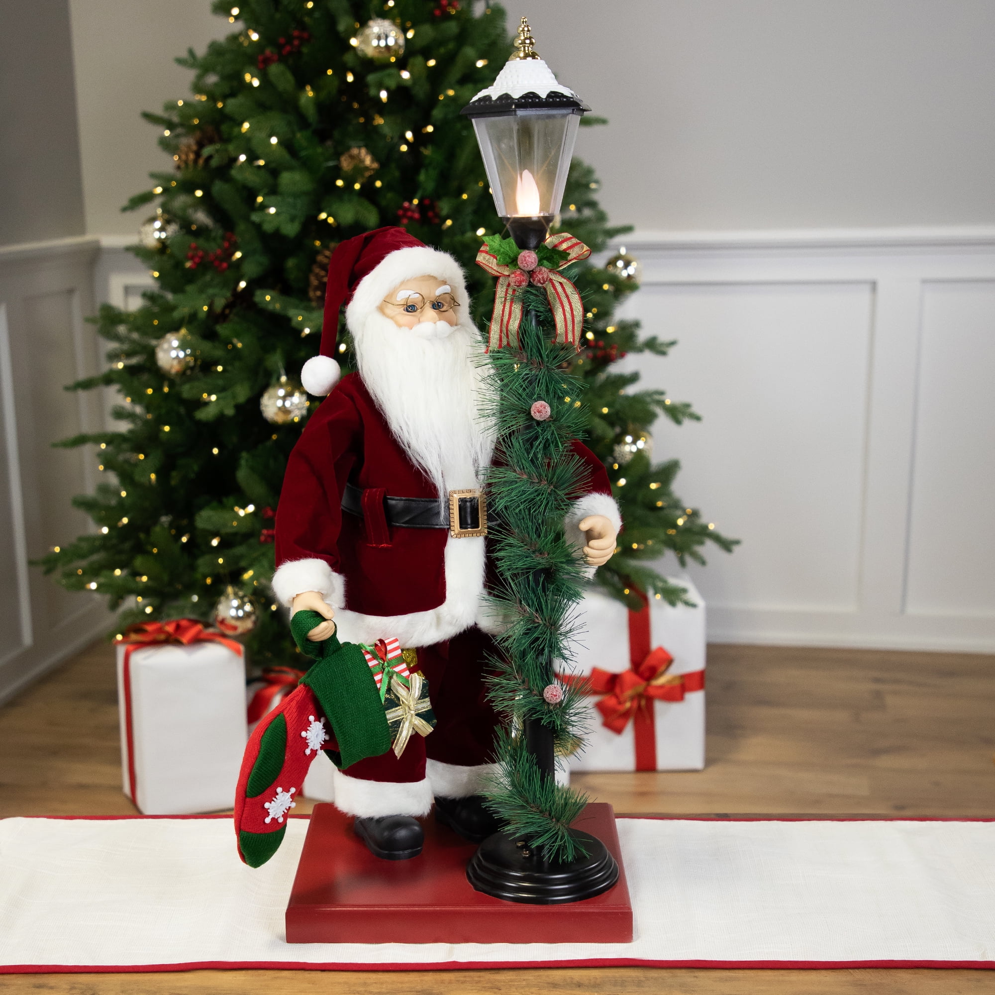 Northlight Animated Musical Santa with Lighted Lamppost and