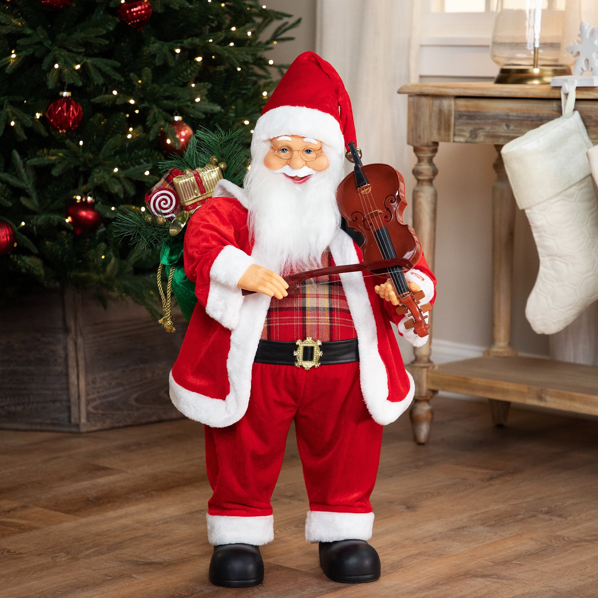 Animated and Musical Santa with Violin Christmas Figurine - 32"