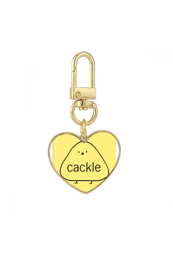 Animation Chick Cockcrow Gold Heart Keychain Metal Keyring Holder