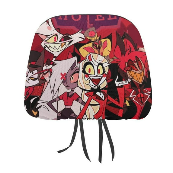 Animation Hazbin Hotel Car Headrest Cover Decor Vehicles Seat Pillow Cover Protector Accessories Auto Front/Rear Seats Head Rest Cover Universal Fit Most Cars Sedan SUV Van
