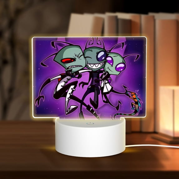 Animation Invader Zim Acrylic Night Light Adjustable 3 Light Modes USB Cable Lamp Light Display Base Rectangular LED Light For Bookshelves Desk Bedside Tables Bedroom Child Room