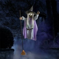 Animatronic Flying Witch Halloween Decoration - Life-Size Hovering Witch with Glowing Eyes, Eerie Sounds & Realistic Movements for Yard, Garden & Party