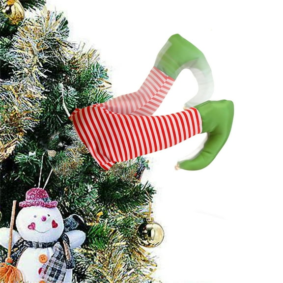 Animatronics Christmas Tree Decorations,Electric Elf Swinging Stuffed Leg Stuck Xmas Topper Ornaments,Animated Pose-able Plush Elf Stripe Legs for Christmas Tree Wreath