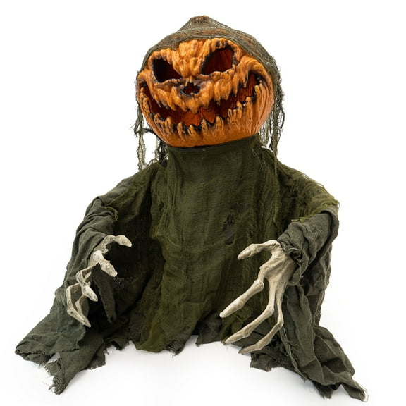 Animatronics Pumpkin Props,Pumpkin Scarecrow Groundbreaker Decorations,Sound-Controlled Light Up Animated Pumpkin with Rotatable Head and Arms for Thanksgiving Outdoors Lawn Party