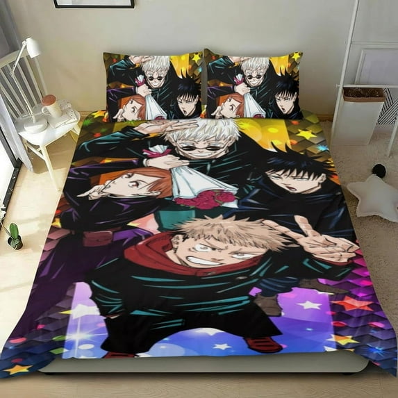 Anime 3 Piece Bedding Set Jujutsu Kaisen Movie Comforter Set Cute Duvet Cover Sets Super Soft Girls Bedding Set Kids Bedroom Gifts,1 Duvet Cover with 2 Pillowcases Twin