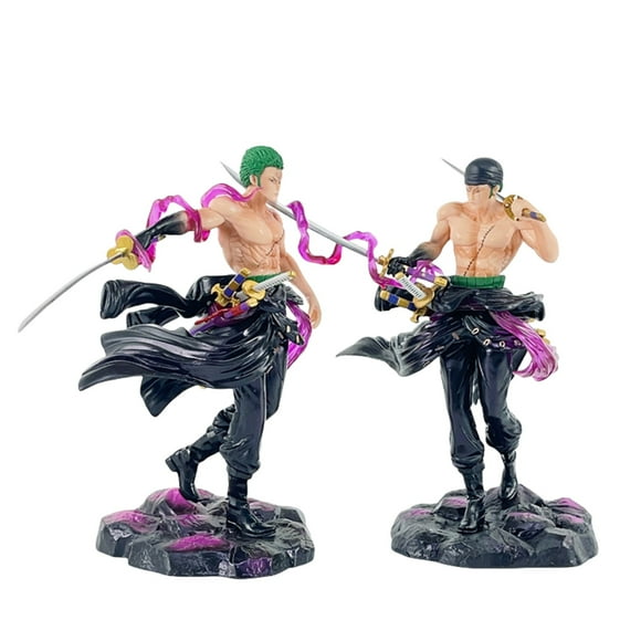 Anime Action Figure Roronoa Zoro Figure (Green head and Black head) Statue PVC Handmade Collection Model Home Decor Toy Statue Gift 2PCS